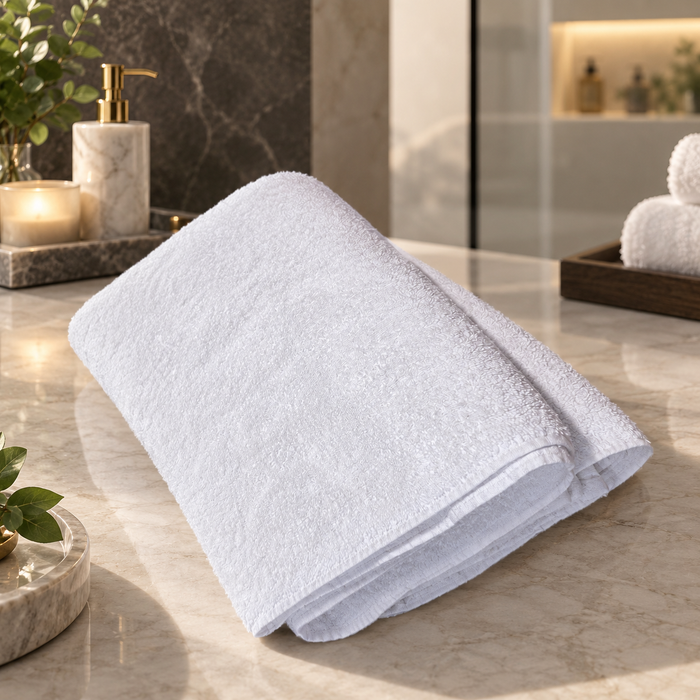 Serviette blanche dans une salle de bain luxe