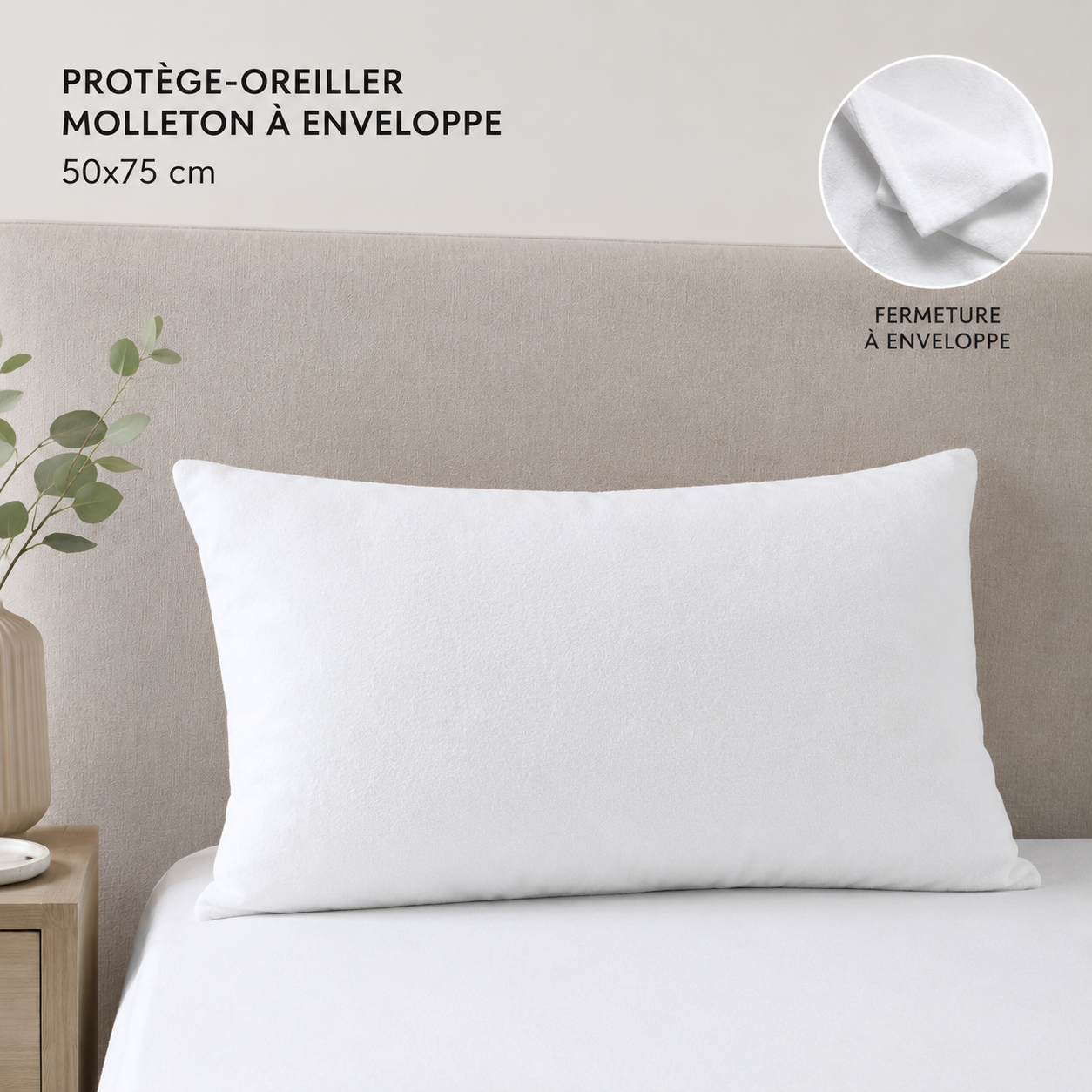 Protège-oreiller molleton 50x75 cm — confort et protection hôtelière
