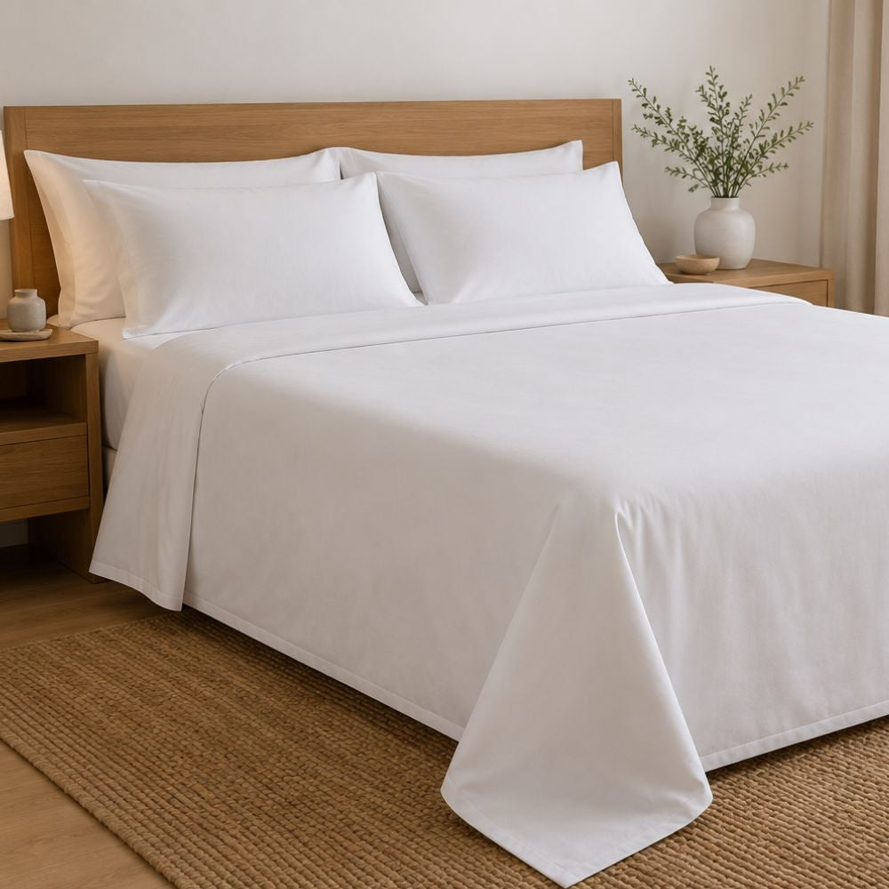 Drap Plat blanc professionnel – Polycoton – Linge d’Hôtel Haut de Gamme - Eco Wayve