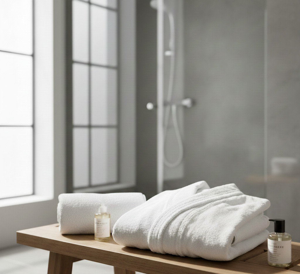 Peignoir de bain d'hôtel en coton épais recyclable, confortable et résistant pour usage intensif professionnel