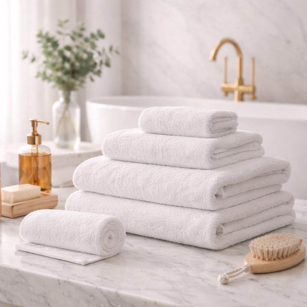 Serviette de bain 70x140 hôtel luxe en polycoton premium blanc - Ecowayve