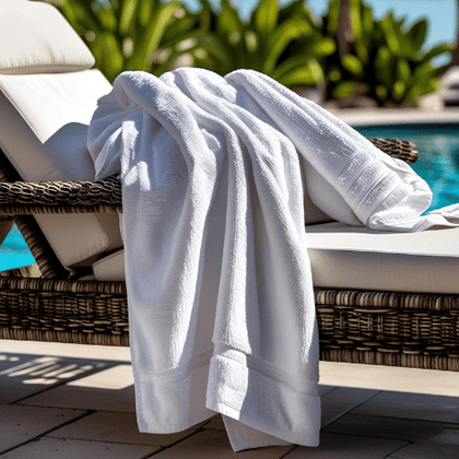 Serviette de bain hôtelière blanche 70x140 pliée sur porte-serviette - Ecowayve