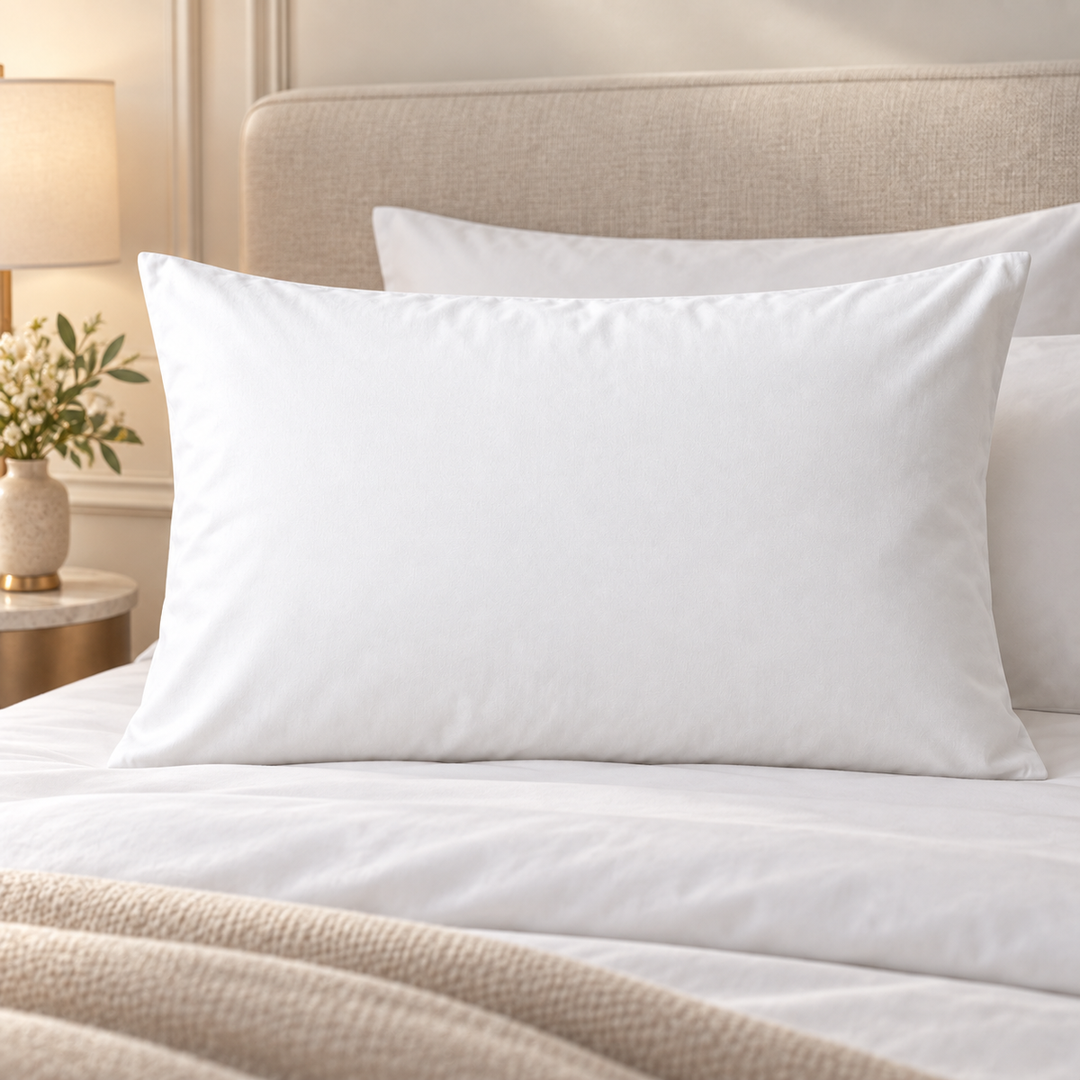 Taie d’oreiller coton 50x75 sur lit