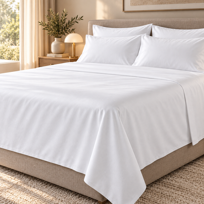 Drap plat hôtelier 240x310 cm installé sur un lit