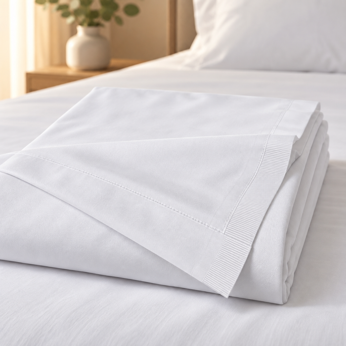 Drap plat hôtelier 240x310 cm plié sur un lit