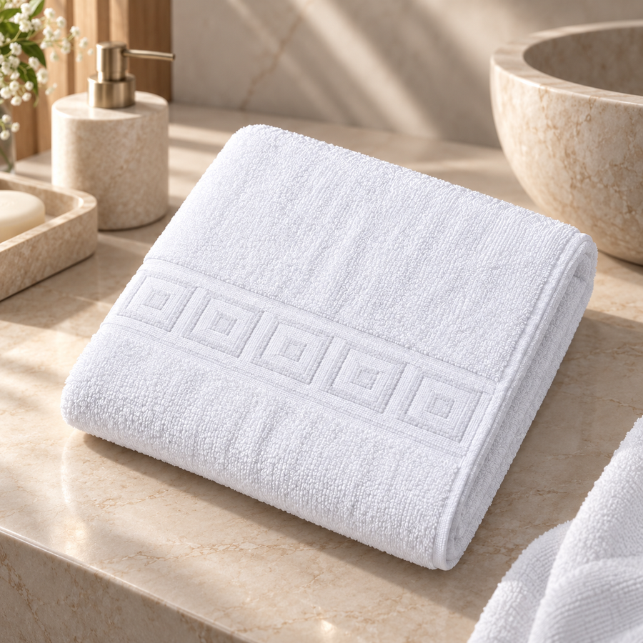 Serviette blanche 45x90 cm dans une salle de bain luxe