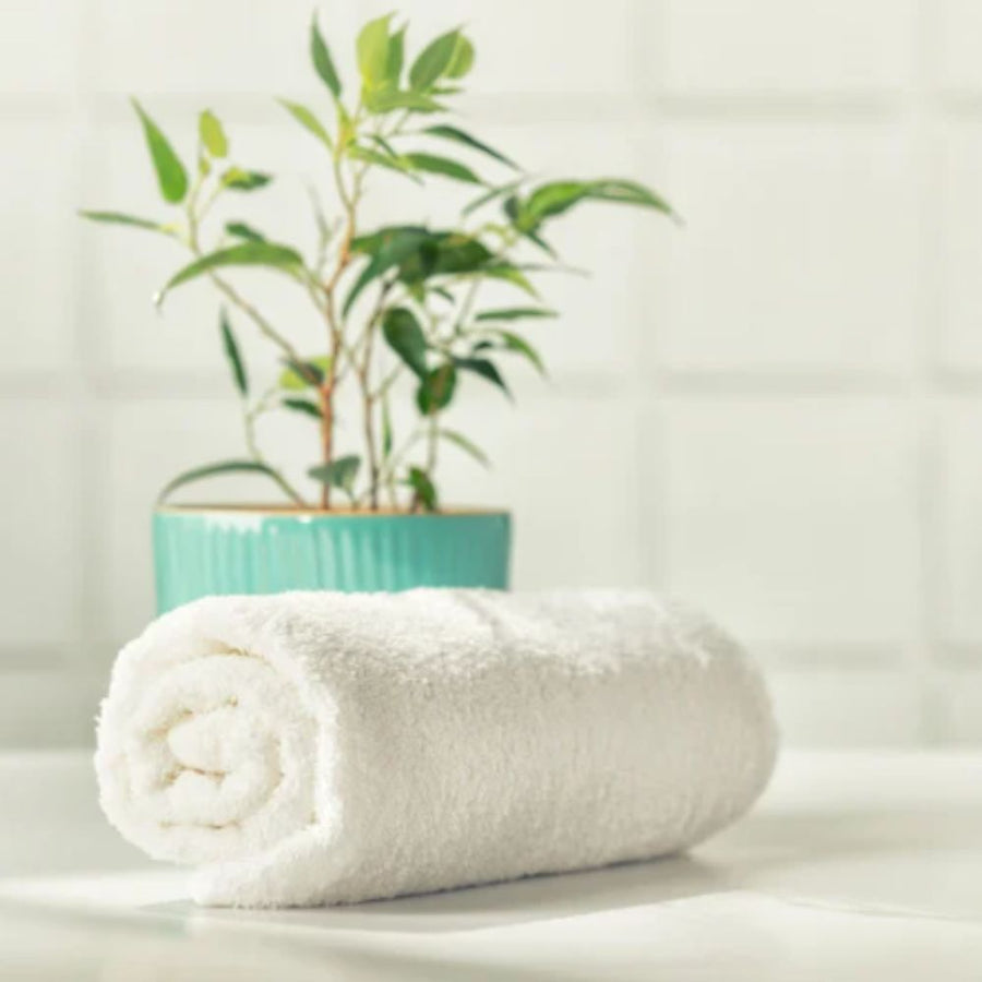Serviette de toilette 45x90 cm en coton, qualité hôtelière, issue de linge revalorisé d’hôtels, douce, absorbante et résistante, idéale pour usage Airbnb et professionnel.