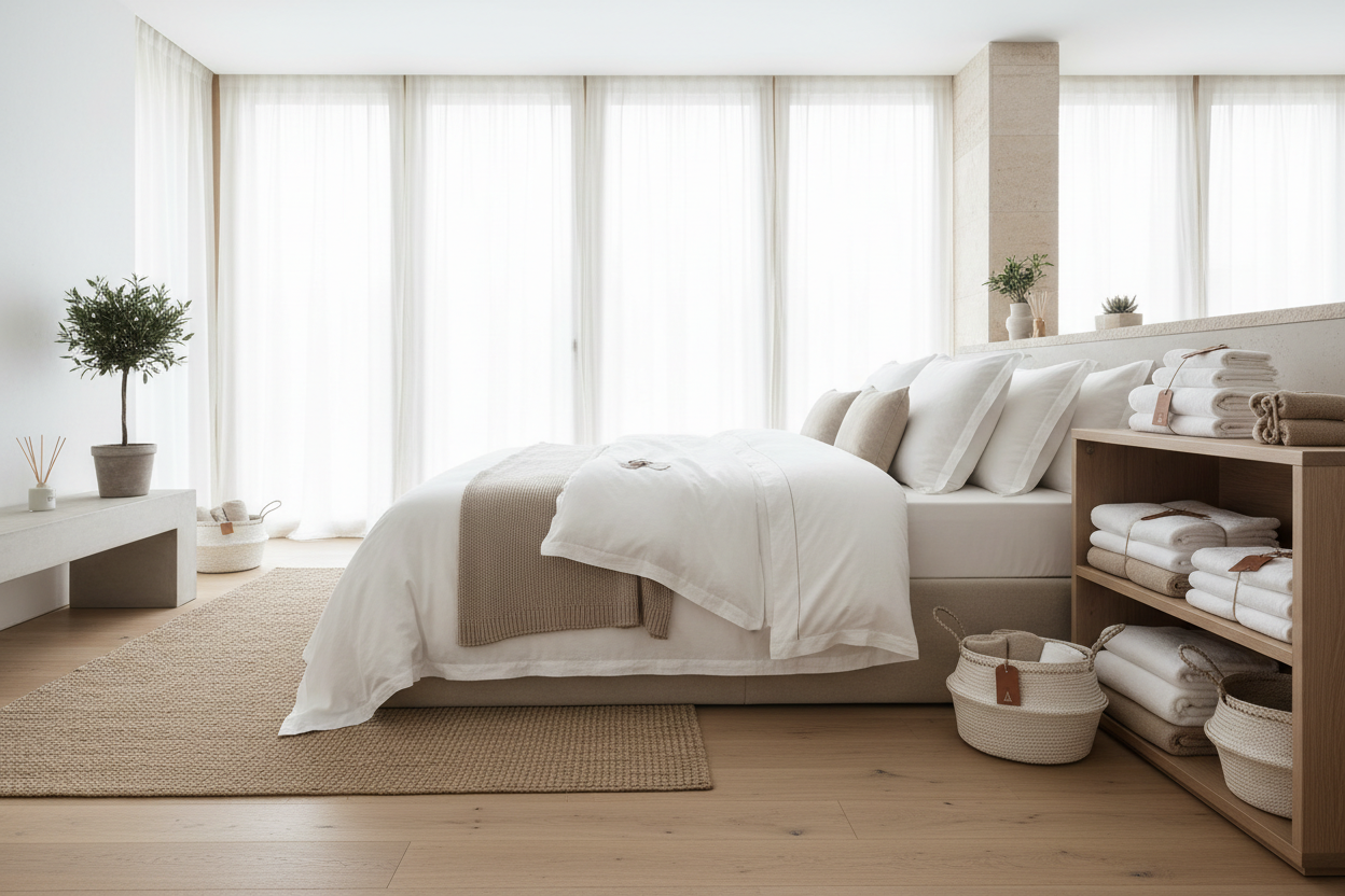 Parure de lit hôtelière 4 pièces pour lits doubles ou king size avec housse de couette, drap plat et taies d'oreiller