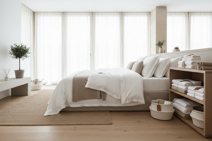 Parure de lit hôtelière 4 pièces pour lits doubles ou king size avec housse de couette, drap plat et taies d'oreiller